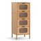 Natural Wicker Storage Cabinet with Tempered Glass Drawers and Soft-Close Slides